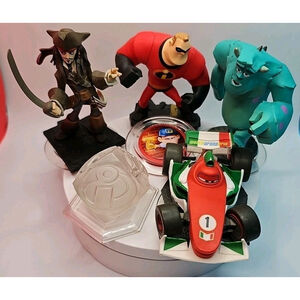 Lot Of 6 Disney Infinity Portal Pixar Figures Jack Sparrow Sully Cars Incredible
